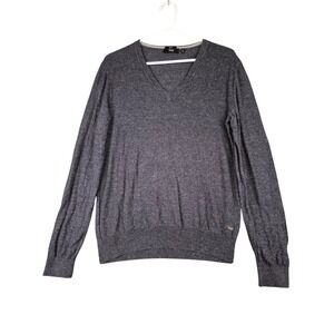 Hugo Boss Udrano Mens Slim Fit Cotton V-Neck Sweater Heather Grey Blue Size M
